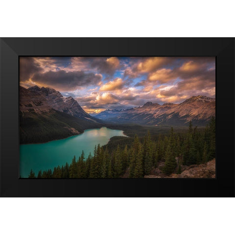 Peyto Lake At Dusk Black Modern Wood Framed Art Print by Zheng, Michael