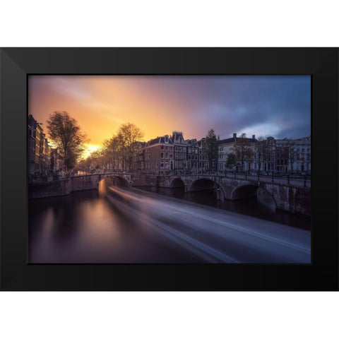 Amsterdam - Keizersgracht Black Modern Wood Framed Art Print by Claude Castor, Jean