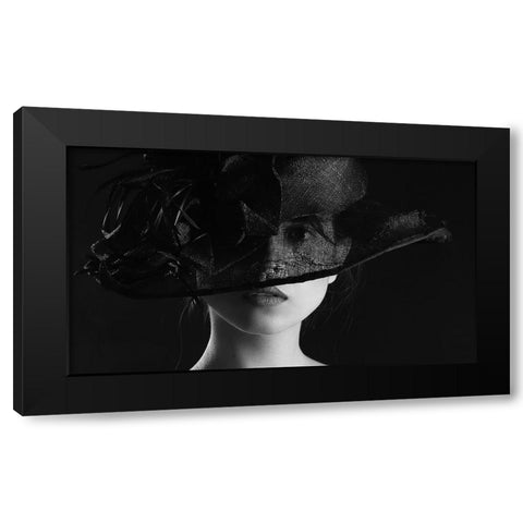 The Girl In The Hat Black Modern Wood Framed Art Print by Belokonov, Boris