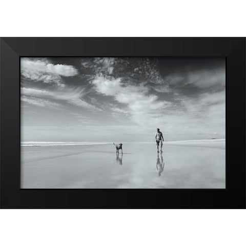 Lifes A Beach Black Modern Wood Framed Art Print by Van Eyken, Karen