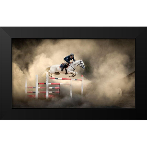 White Horse Black Modern Wood Framed Art Print by Unsal, Arif