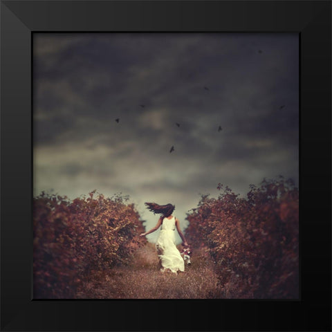My Escape: A Girls Escape Into Her Dark Dreamworld Black Modern Wood Framed Art Print by Sozza, Fabio