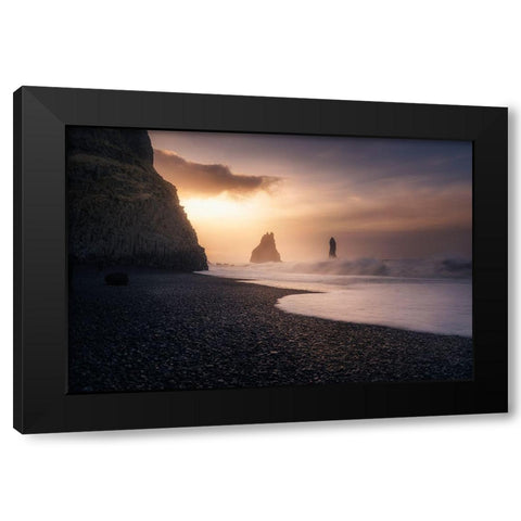 Reynisfjara Sunrise Black Modern Wood Framed Art Print with Double Matting by Ruiz Dueso, Jorge