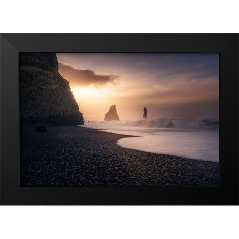 Reynisfjara Sunrise Black Modern Wood Framed Art Print by Ruiz Dueso, Jorge