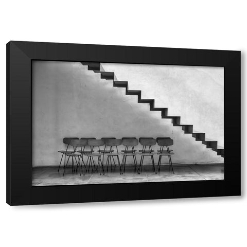 Chairs Tucked In Black Modern Wood Framed Art Print by Erkmen, Ugur