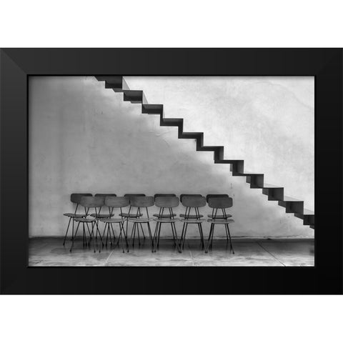 Chairs Tucked In Black Modern Wood Framed Art Print by Erkmen, Ugur
