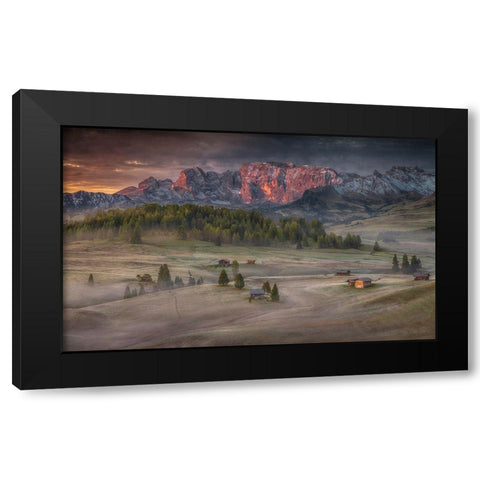 Burning Mountains Over The Frozen Valley Black Modern Wood Framed Art Print by Svoboda Mqep, Peter
