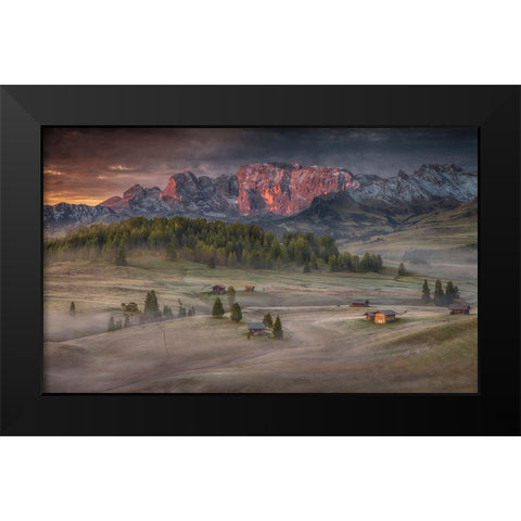 Burning Mountains Over The Frozen Valley Black Modern Wood Framed Art Print by Svoboda Mqep, Peter