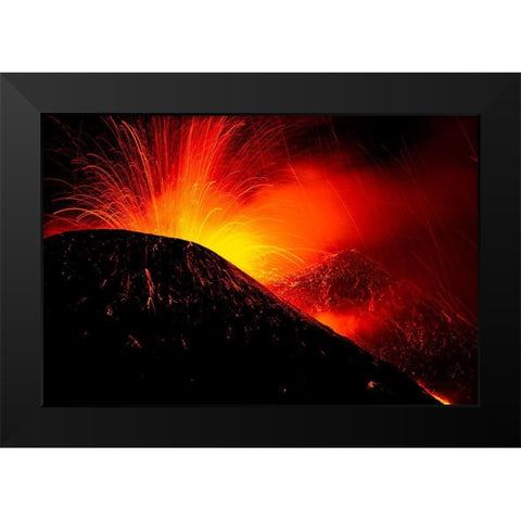 Eruption By Night Black Modern Wood Framed Art Print by Genovese, Simone