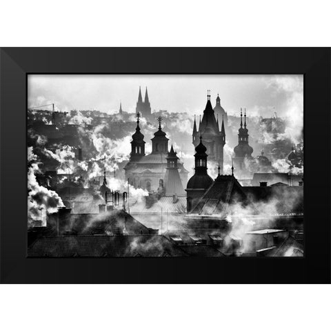 Prague Towers Black Modern Wood Framed Art Print by Froyda, Martin