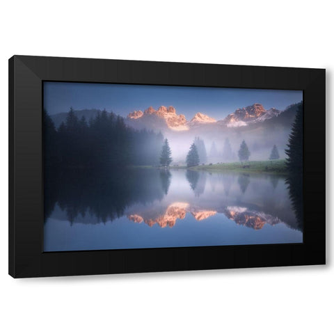 Mysterious Morning By The Lake Black Modern Wood Framed Art Print with Double Matting by Rericha, Daniel