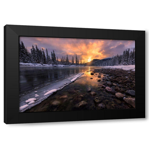 Icy Morning On Fire Black Modern Wood Framed Art Print by Wang, Yun