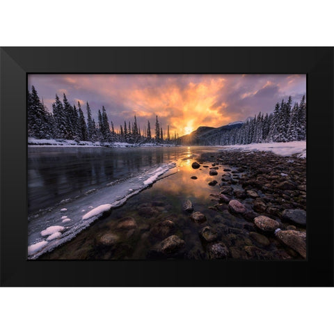 Icy Morning On Fire Black Modern Wood Framed Art Print by Wang, Yun