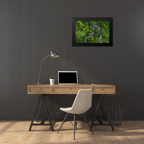 Indonesia - Rancabali Tea Aerial Black Modern Wood Framed Art Print by Claude Castor, Jean