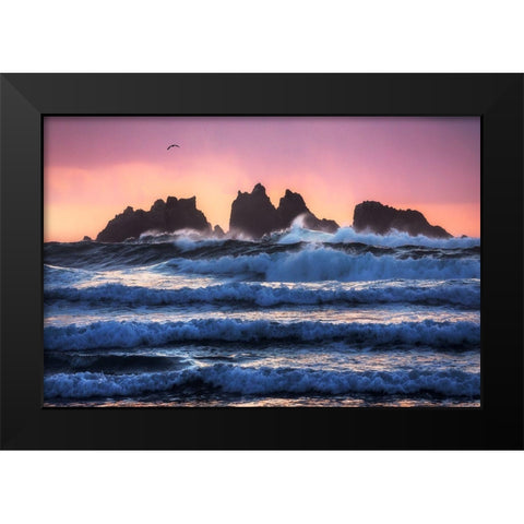 Bandon Beach Layers Black Modern Wood Framed Art Print by Gastager, Daniel