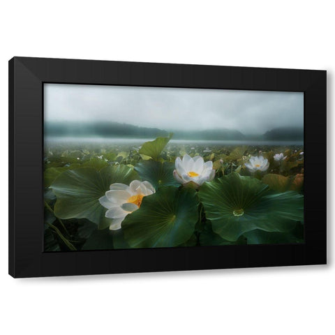 The Morning Rain Black Modern Wood Framed Art Print by Shanyewuyu