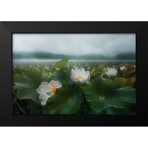 The Morning Rain Black Modern Wood Framed Art Print by Shanyewuyu