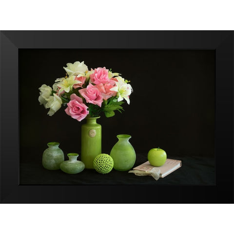 Roses And Apple Black Modern Wood Framed Art Print by Hammer, Jacqueline