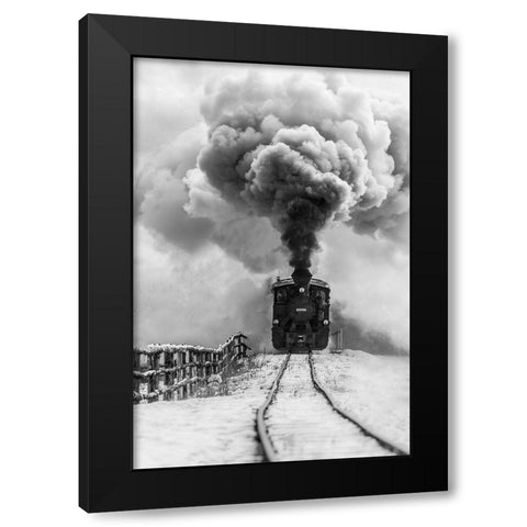 Old Train Black Modern Wood Framed Art Print with Double Matting by Dorin Lucian, Sveduneac