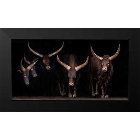 Watusi Family Black Modern Wood Framed Art Print by Ortega, Xavier