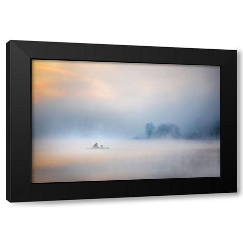 Foggy Lake Black Modern Wood Framed Art Print by Cloud, Mountain
