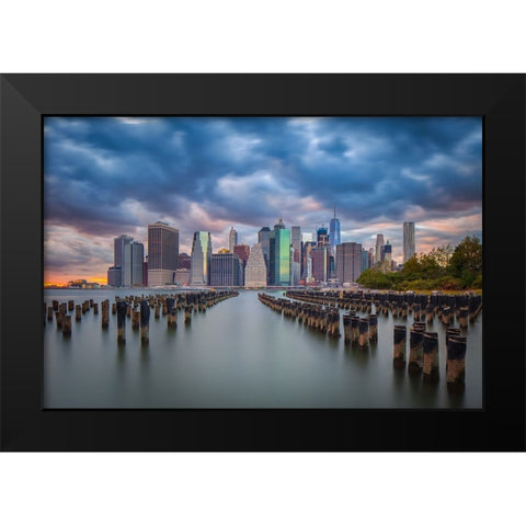 Manhattan Black Modern Wood Framed Art Print by Zheng, Michael