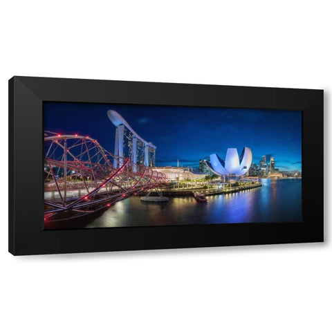 Singapore - Marina Bay Panorama Black Modern Wood Framed Art Print by Claude Castor, Jean