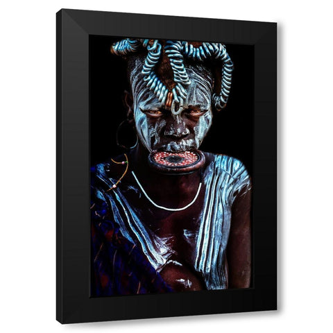 Mursi Woman Black Modern Wood Framed Art Print by Damico, Giuseppe