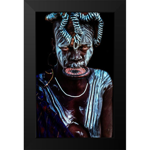 Mursi Woman Black Modern Wood Framed Art Print by Damico, Giuseppe