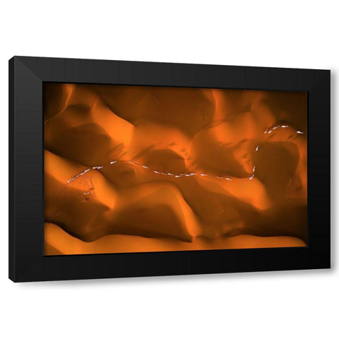 The Path Of Camels Across The Sands Black Modern Wood Framed Art Print by Alnassar, Abdullah