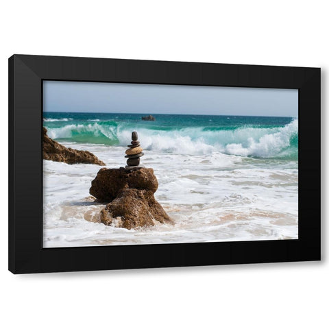Stone Tower On The Beach Black Modern Wood Framed Art Print by Palacios Prieto, Javier