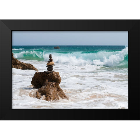 Stone Tower On The Beach Black Modern Wood Framed Art Print by Palacios Prieto, Javier