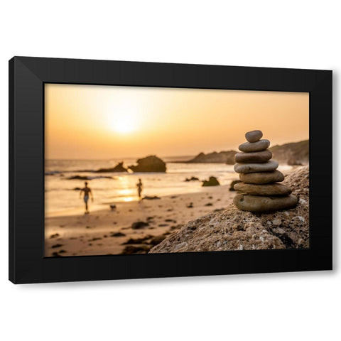 Stone Tower On The Beach Black Modern Wood Framed Art Print by Palacios Prieto, Javier