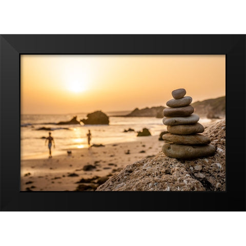 Stone Tower On The Beach Black Modern Wood Framed Art Print by Palacios Prieto, Javier