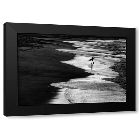 Lonely Surfer 2 Black Modern Wood Framed Art Print with Double Matting by Domont, Jois