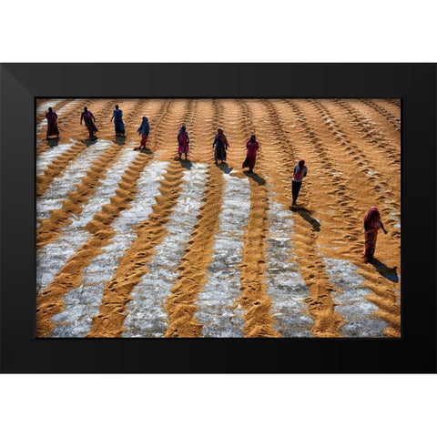 People At Work Black Modern Wood Framed Art Print by Das, Avishek