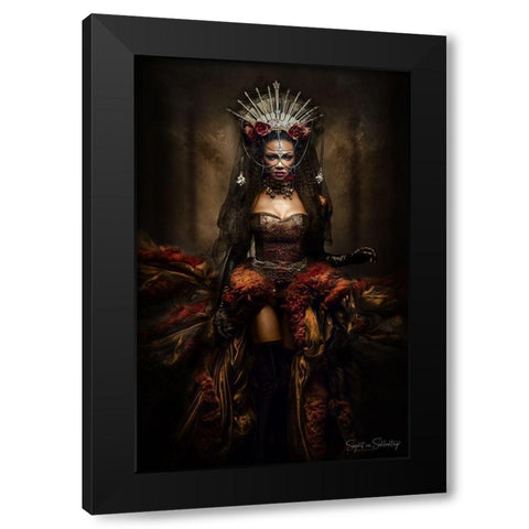 Lady Of The Night Black Modern Wood Framed Art Print with Double Matting by Siegart