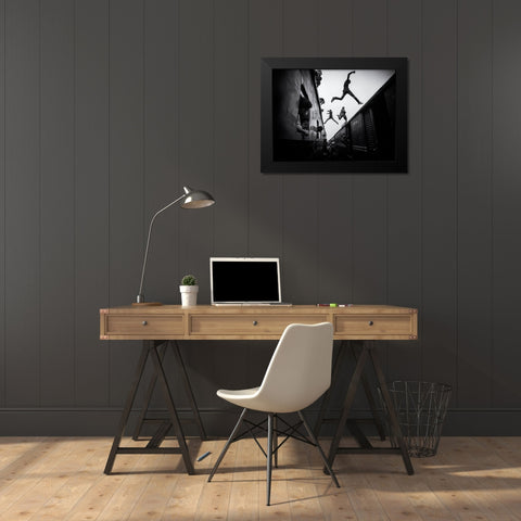 Train Jumpers Black Modern Wood Framed Art Print by Rebro, Marcel