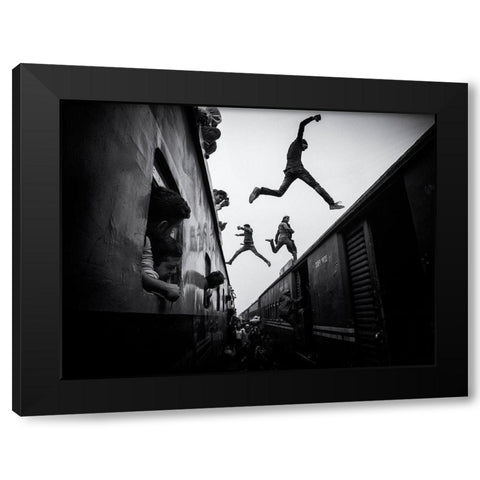 Train Jumpers Black Modern Wood Framed Art Print by Rebro, Marcel