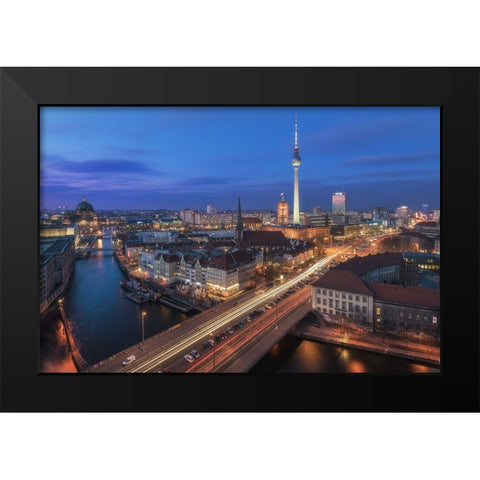 Berlin - Classic Skyline Black Modern Wood Framed Art Print by Claude Castor, Jean
