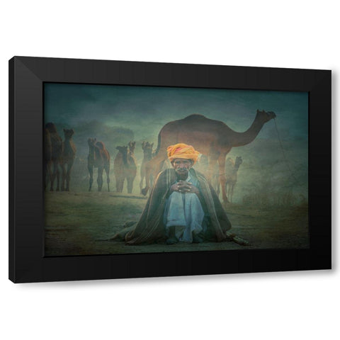 Old Rajasthani Man Iaap Black Modern Wood Framed Art Print with Double Matting by Yosifov, Svetlin