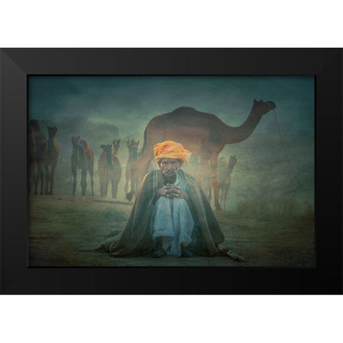 Old Rajasthani Man Iaap Black Modern Wood Framed Art Print by Yosifov, Svetlin