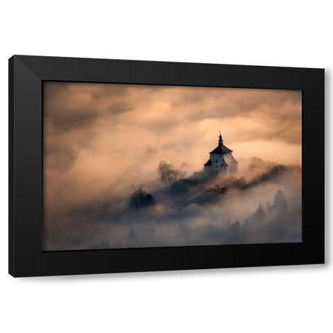 Castle In Fire Black Modern Wood Framed Art Print by Kovacik, Peter