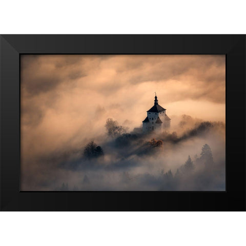 Castle In Fire Black Modern Wood Framed Art Print by Kovacik, Peter
