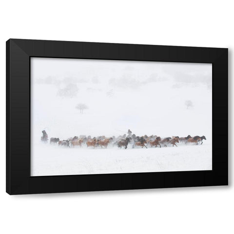 Winter Pastures Black Modern Wood Framed Art Print with Double Matting by Xu, Tony