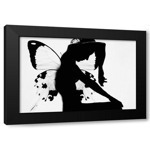 Butterfly Woman Black Modern Wood Framed Art Print by Blom, Therese