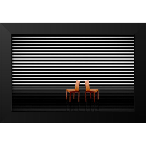 Two Red Chairs Black Modern Wood Framed Art Print by Schuster, Inge