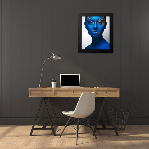 Blue Gold Black Modern Wood Framed Art Print by Malikov, Alex