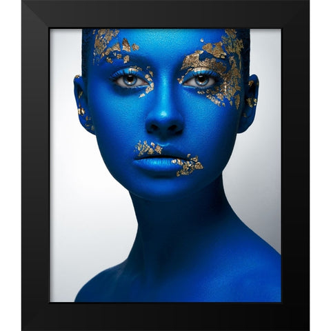 Blue Gold Black Modern Wood Framed Art Print by Malikov, Alex