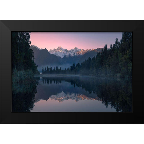 Lake Matheson Black Modern Wood Framed Art Print by Zhu, Jingshu